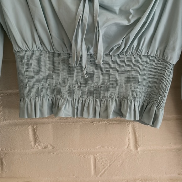 Olivaceous Tie Front Long Sleeve Smocked Crop Top - Picture 5 of 9
